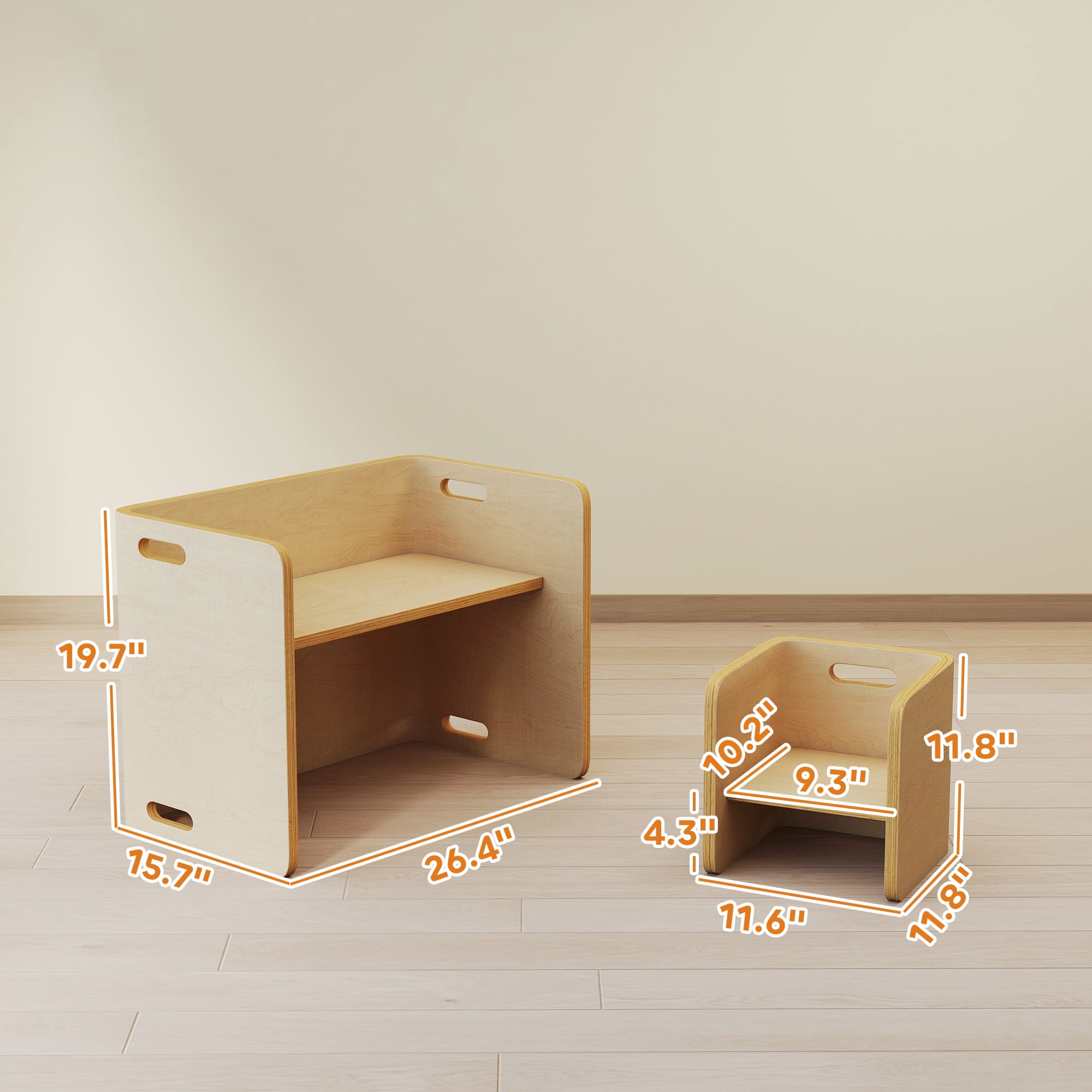 Qaba Toddler Table and Chair Set, Wooden Activity Table with Two Kids Montessori Chairs for Ages 3-8, Play, Eating and Learning, Natural Wood