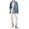 thumbnail image 2 of INSPIRE CHIC Women's Denim Jacket Notched Lapel Long Sleeve Button Up Pockets Work Office Denim Blazer S Blue, 2 of 6