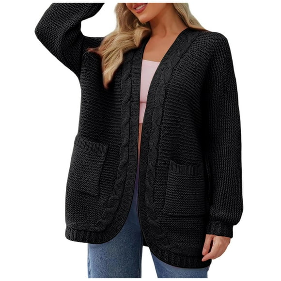SGMVNU SGMVNU Cardigan pour Femmes, Chandail d'Automne Uni à Manches à Carreaux, Cardigan Ample pour Femmes, Manteau Cardigan, Vestes en Tricot, Vêtement d'Extérieur Noir Taille 660.00(Noir, G)