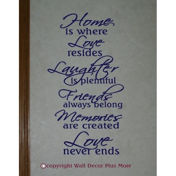 Family Décor Home Is Where Love Never Ends Wall Vinyl Decals Sticker Art, 23x13-Inch, Deep Blue