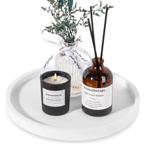 Silicone Bathroom Tray Round Vanity Tray Decorative Soap Holder Kitchen Countertop Organizer Coffee Table Decor for Candle, Perfume, Plant, 9 Inch, White