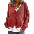 thumbnail image 1 of Womens Sweater Knitted Casual V-neck Solid Color Cardigan Sweater, 1 of 4