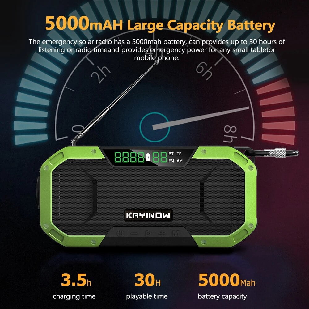 Portable Radio Hand Crank Radio Receiver Multifunction IPX6 Waterproof Outdoor Emergency Radio BT Speaker FM & LED Light