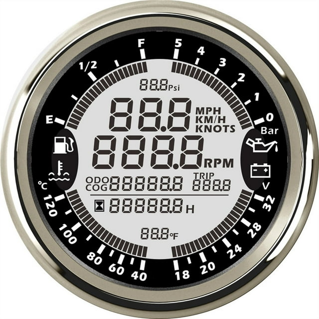 New 6 in 1 Multi-functional Gauge Meter GPS Speedometer Tachometer Hour Water Temp Fuel Level Oil Pressure Voltmeter 12/24V 5Bar