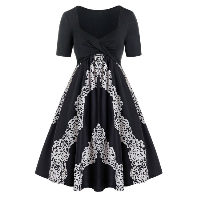 Tamaño más Giro Impreso del cuello del amor del vestido ocasional Rosegal Vestidos casuales de talla grande