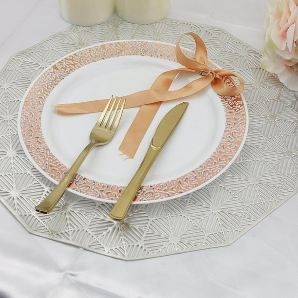 Efavormart 50 Pcs Gold Trimmed Round Disposable Plastic Plate Dinner