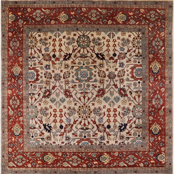 Ahgly Company Indoor Square Mid-Century Modern Camel Brown Oriental Area Rugs, 6' Square