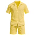 thumbnail image 6 of Ceisia Men's Cotton Linen Short Sleeve Shorts Set Solid Color Casual Collared Shirt with Pocket and Drawstring Elastic Waist Shorts Two Piece Gifts for Father Multicolor 1X, 6 of 6