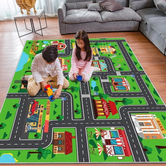 Kids Carpet Car Play Rug City Traffic Road Playmat, Non Slip Educational Game Mat for Playroom Bedroom Classroom 78.7X59Inch
