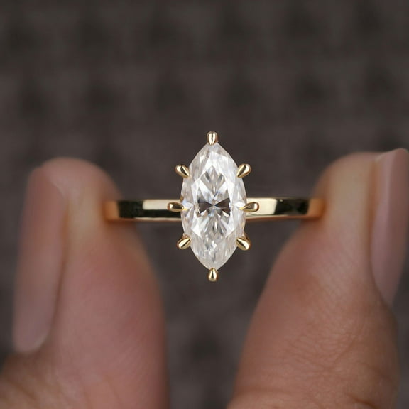 Cora Jewellery 2CT Marquise Solitaire Moissanite Engagement Ring For Women, 14K Yellow Gold