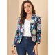 thumbnail image 4 of Allegra K Chaqueta abierta de la chaqueta del traje de la cosecha del trabajo de la oficina del frente de las mujeres Gris Azul-Floral S, 4 of 6