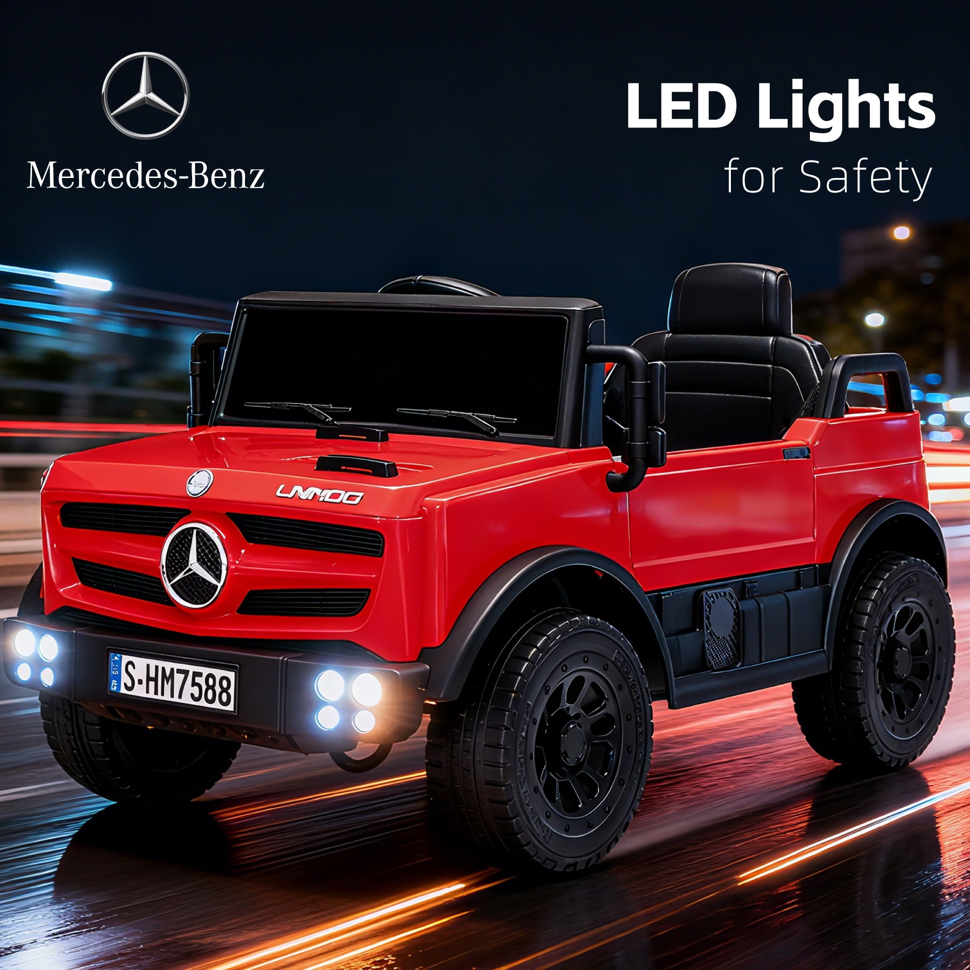 BKIRNP 12V Ride on Toys Electric Car,Licensed Mercedes-Benz Unimog w/Parent Remote Control,Age for 1-4 Boys,Girls,Kids,Red