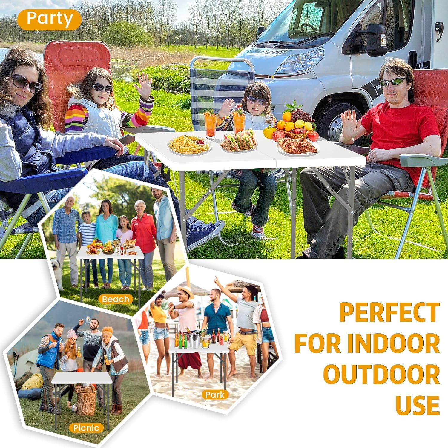 Dkelincs 34" Square Folding Card Table with Handle, Portable Plastic Foldable Table for Dining, Camping, Party, Picnic(White)