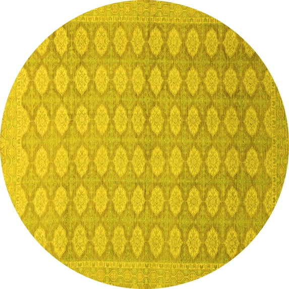 Ahgly Company Indoor Round Oriental Yellow Traditional Area Rugs, 6' Round