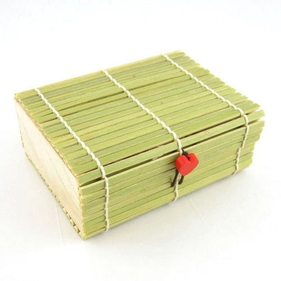 Bamboo Slats Decorative Box - 5.1" x 3.7" x 2" - Green - 20 Units