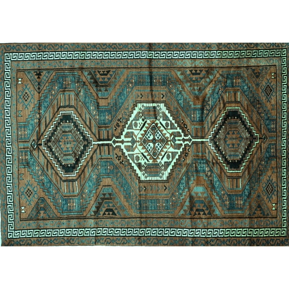 Ahgly Company Machine Washable Indoor Rectangle Persian Turquoise Blue Traditional Area Rugs, 5' x 7'