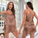 thumbnail image 1 of Pijama sexy de seda de hielo con tirantes, traje de verano de dos piezas para mujer, pantalones cortos, ropa de hogar para mujer, 1 of 6