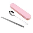 thumbnail image 1 of Hi,Fancy Portable Chopsticks Spoon Set Stainless Steel Student Office Cutlery with Storage Box, Smile, Pink, 2Pcs, 1 of 8