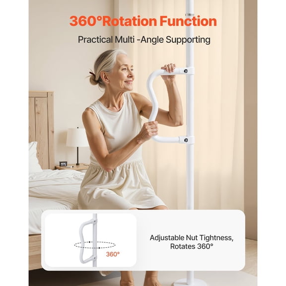 Tension Mounted Safety Pole for Elderly,Anti-Slip Bathroom Grab Bar with 300 Lbs Capacity,Adjustable Floor-to-Ceiling Support Pole for Seniors,White