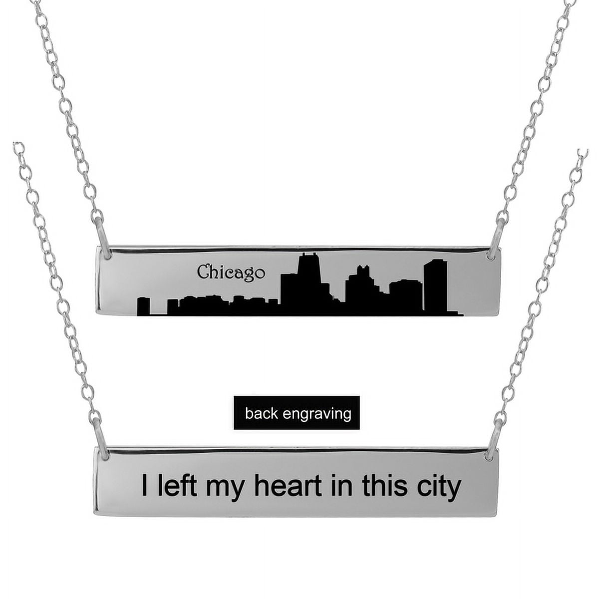 Personalized Sterling Silver, Gold Plated, 10k or 14k City Skyline Bar Necklace With 18 inch Link Chain