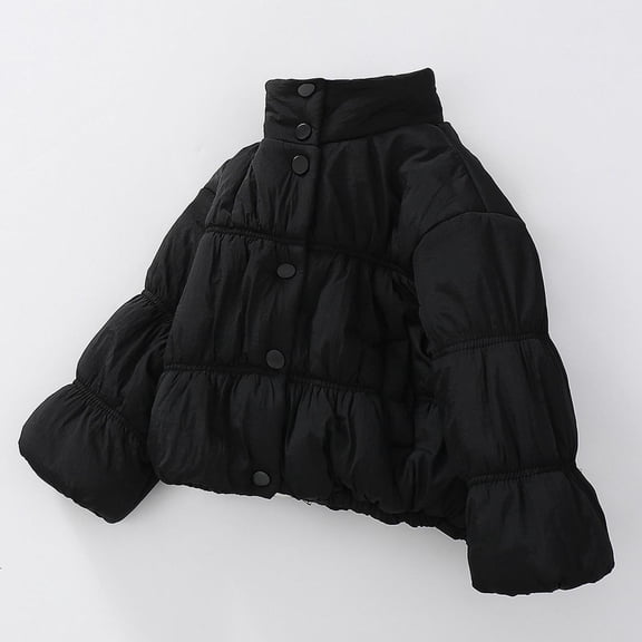 HUAXUN-Toddler Girls Puffer Jacket with Stand Collar, Thicken Windproof Short Winter Coat for & Kids,Girls' Outerwear Jackets & Coats(Black,18-24Months)