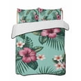 thumbnail image 2 of Quilts King Size, Tropical Soft Comforter Bedding Set for Bed, Pink Floral Green Palm Leaf Aqua Watercolor Lightweight Quilted Bedspread with Pillow Cover(2 Pieces) for All Season, 96x106 Inch, 2 of 6