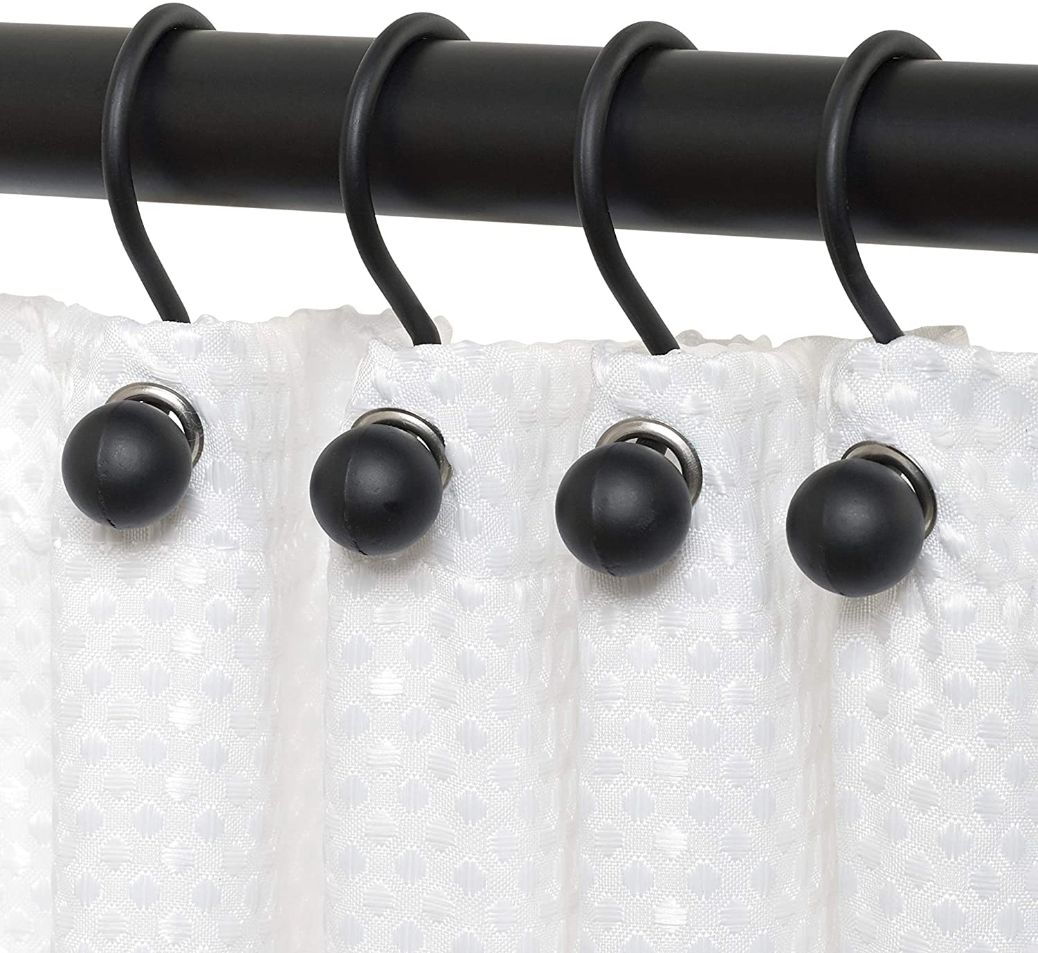 NeverRust Rustproof Aluminum Shower Curtain Hooks, Durable Smooth-Glide Rings for Curtain, Elegant Corrosion-Resistant Rings, Set of 12, Matte Black