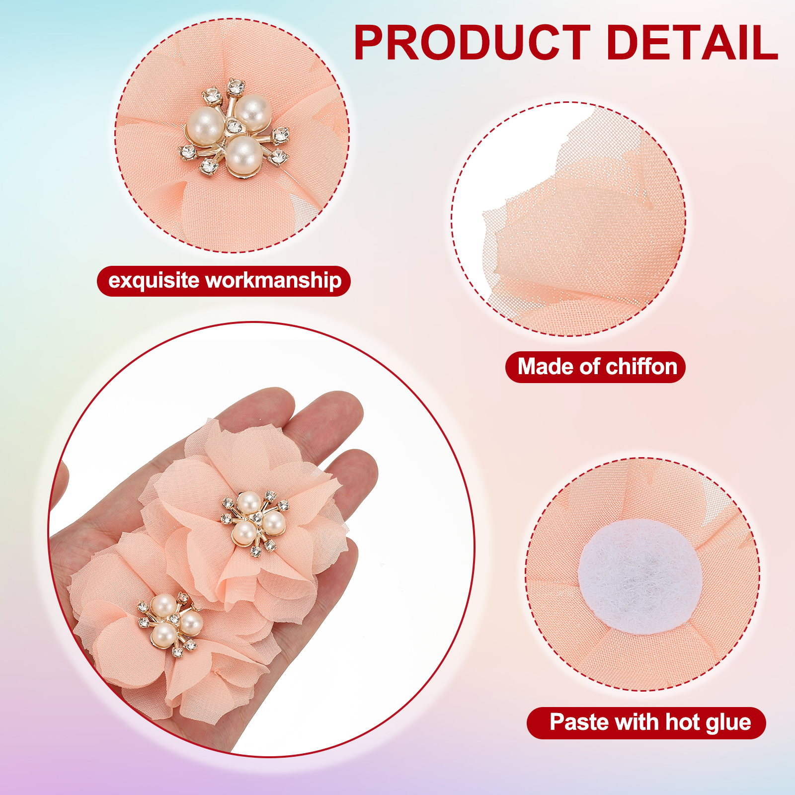 Unique Bargains Rhinestone Pearl Chiffon Flower Embellishments Peach Pink