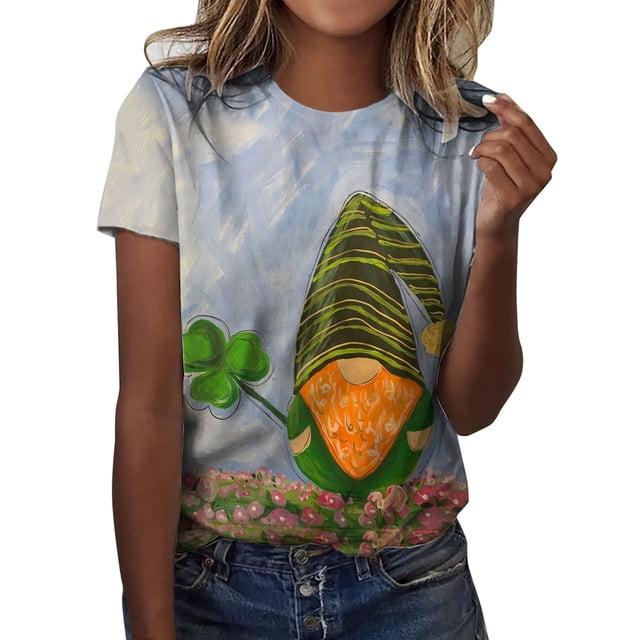 QIPOPIQ T-Shirts à Manches Courtes pour Femmes à Col Rond T-Shirts de la Saint-Patrick Hauts T-Shirt Shamrock T-Shirt Vert Tunique T-Shirts de la Journée St Patricks T-Shirts Imprimés pour Dames Col Rond T-Shirts de Fête T-Shirts Graphiques Aubaines