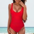 thumbnail image 5 of Mrzhqd One Piece Bathing Suit for Women Retro Solid Color Square Neck Straps Swimsuits Summer Plus Size Ruffle Shapewear Tummy Control Beach Swimwear Red L, 5 of 7
