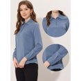 thumbnail image 2 of INSPIRE CHIC Blusa de oficina de manga larga con media tapeta y cuello en punta para mujer Azul polvoriento M, 2 of 4