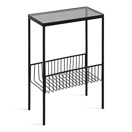 Kate and Laurel Trubey Modern Side Table, 15.75" x 8" x 24.6", Black, Contemporary End Table with Practical Storage Rack Underneath