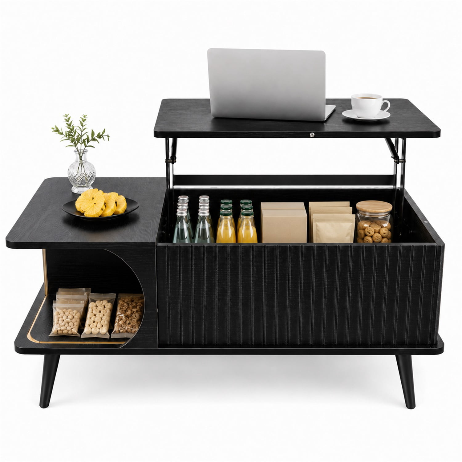 Hommoo Lift Top Coffee Table with Hidden Storage Compartment & Open Shelf, Mid-Century Modern Square Wooden Coffee Table for Living Room, Office or Small Space, Black