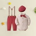 thumbnail image 2 of GCETTIC Baby Boy Clothes Set Infant Gentleman Outfits Romper Bearer Beret Hat Suspenders Bowtie Suits Watermelon Red 18M, 2 of 4