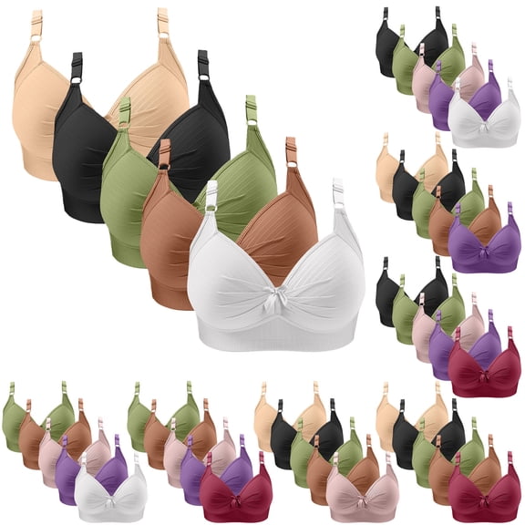 Bixock 5PC Wireless Bras for Women No Underwire Thin Cup Daily Basic Style Fabric Light Weight Daily Inner Wear Women Bras
