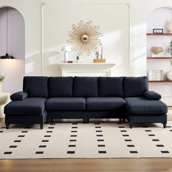 Mjkone U-Shaped Sectional Sofa, 4 Seater Sectional Couch with Chaise, Modular Sleeper Sectionals for Living Room-Dark Grey