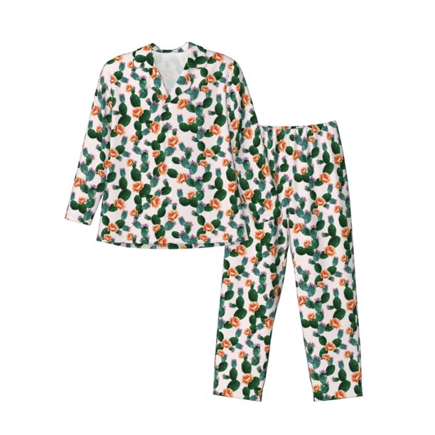Balery Cactuses Pijama para Hombre de Dos Piezas con Manga Larga, Conjunto de Dormir y Descanso Suave con Bolsillos-Medium