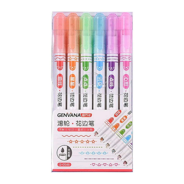 Wovilon Colored Curve Pens For Note Taking, Dual Tip Markers With 6  Different Shapes & 6 Colors Fine Lines, Cool Pens For Teenage Kids Writing