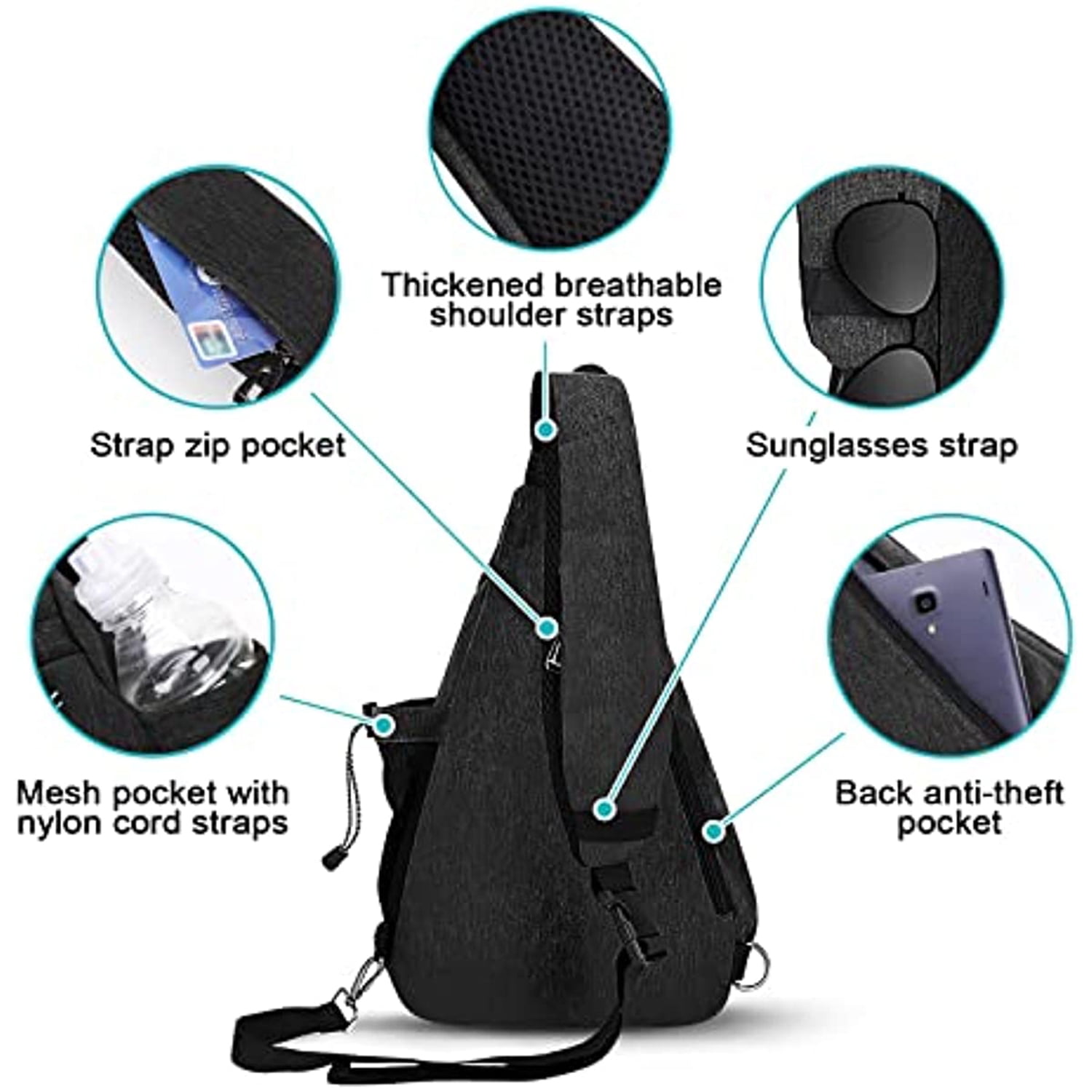VANLOFE Crossbody Backpack Small Sling Bag Crossbody Chest Shoulder Water  Resistant Sling Purse One Strap Travel Bag For Men Women Boys With Earphone