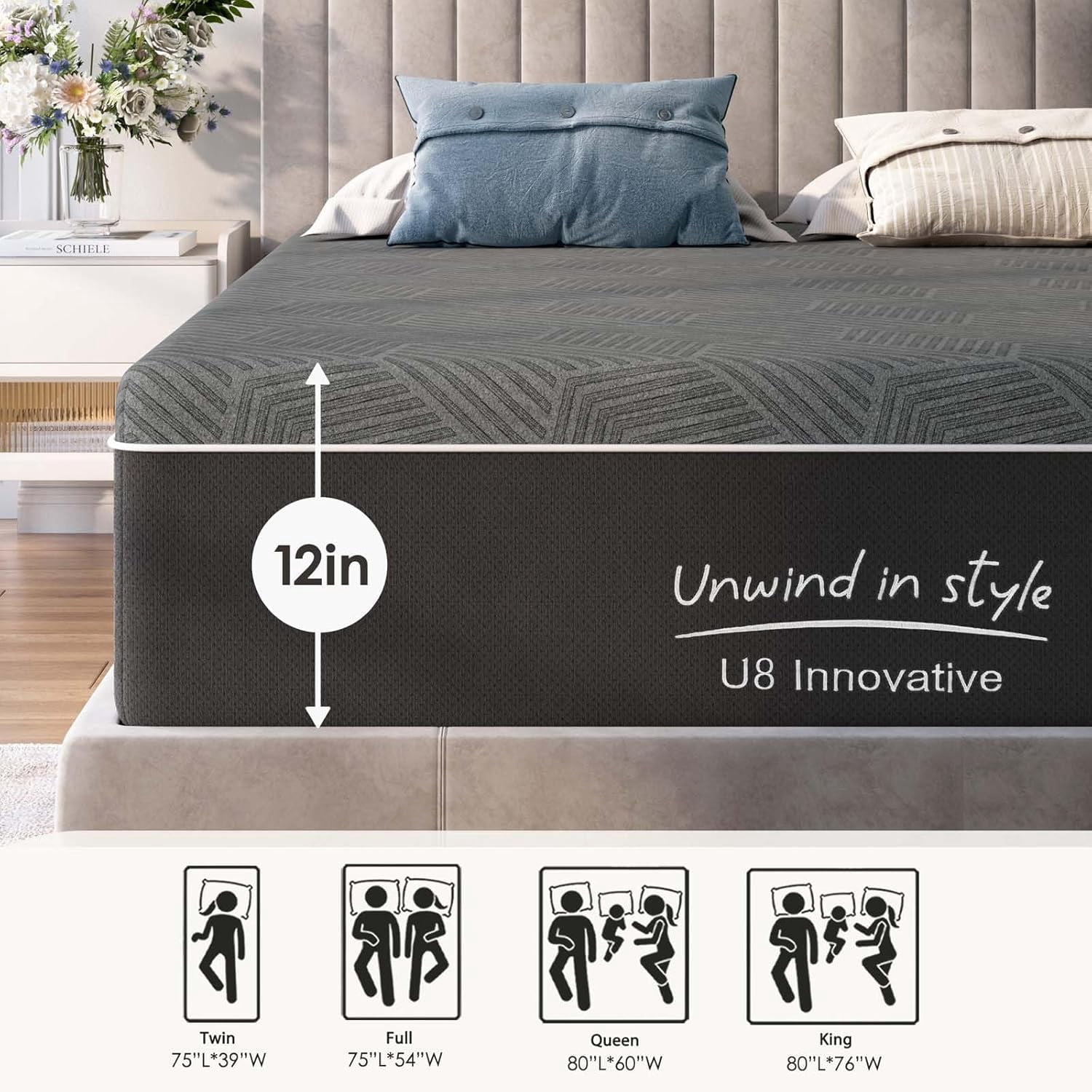 King Size Mattress, 12 Inch Gel Memory Foam Mattress in a Box with Breathable Removable Cover, Fiberglass Free, Pressure Relief, Medium Firm Mattress, CertiPUR-US Certified, 80"*76" (12 Inch, King)