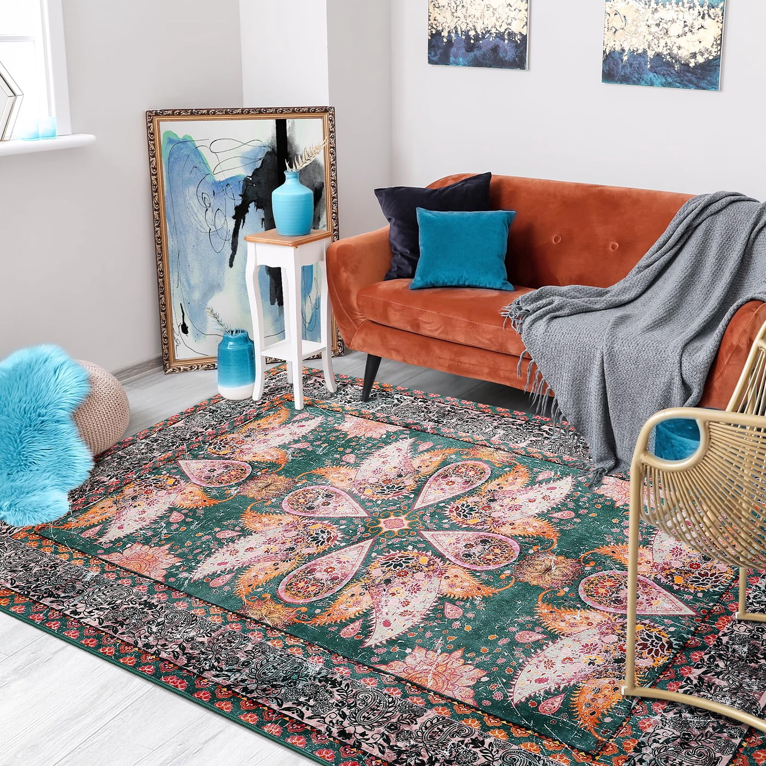 Ultrug Vintage Rugs Soft Accent Area Rug for Bedroom Living Room Home Decor Boho Carpet,2'x3',Green