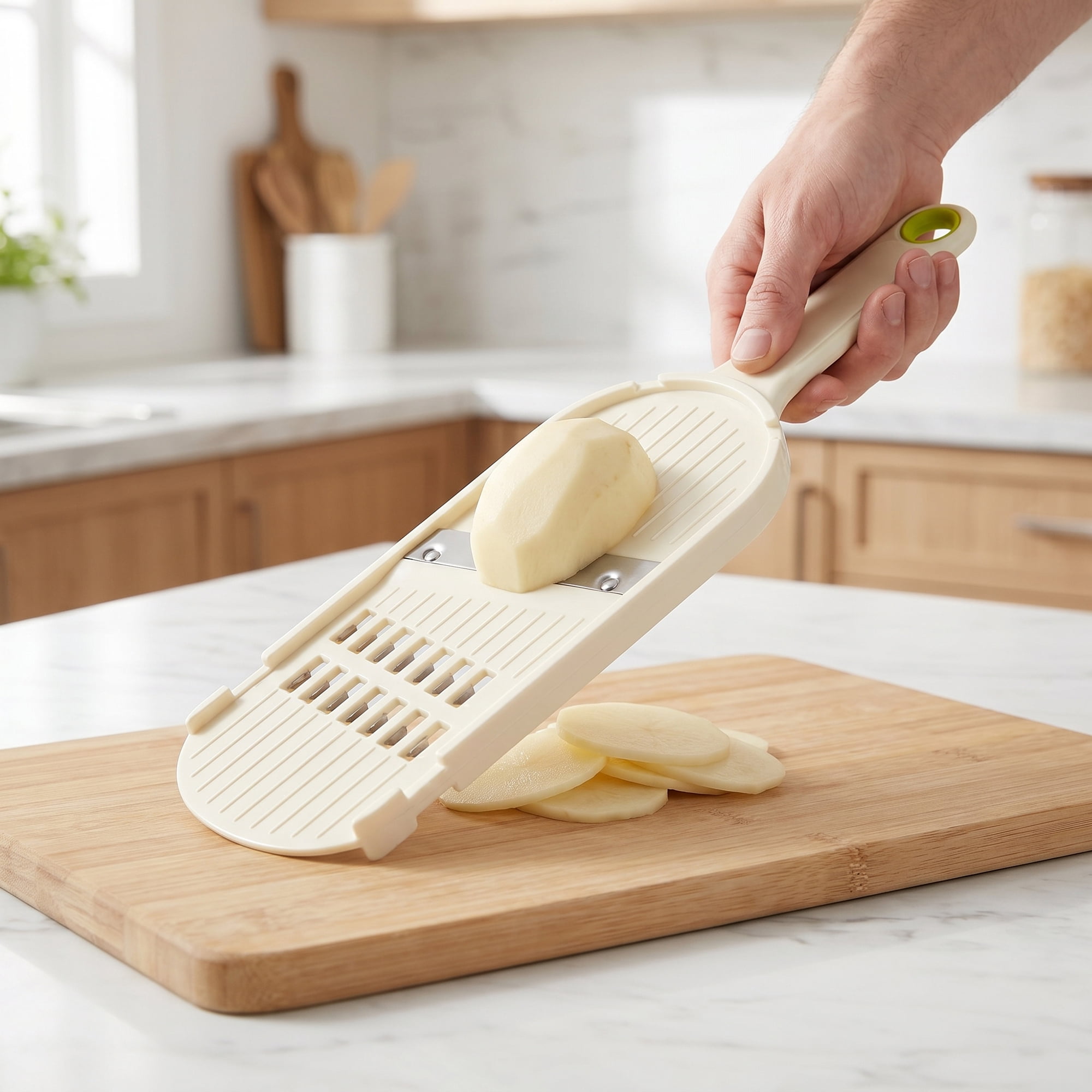 Unique Bargains Multifunctional Mandoline Slicer & Chopper for Kitchen Beige 12"x3.3"