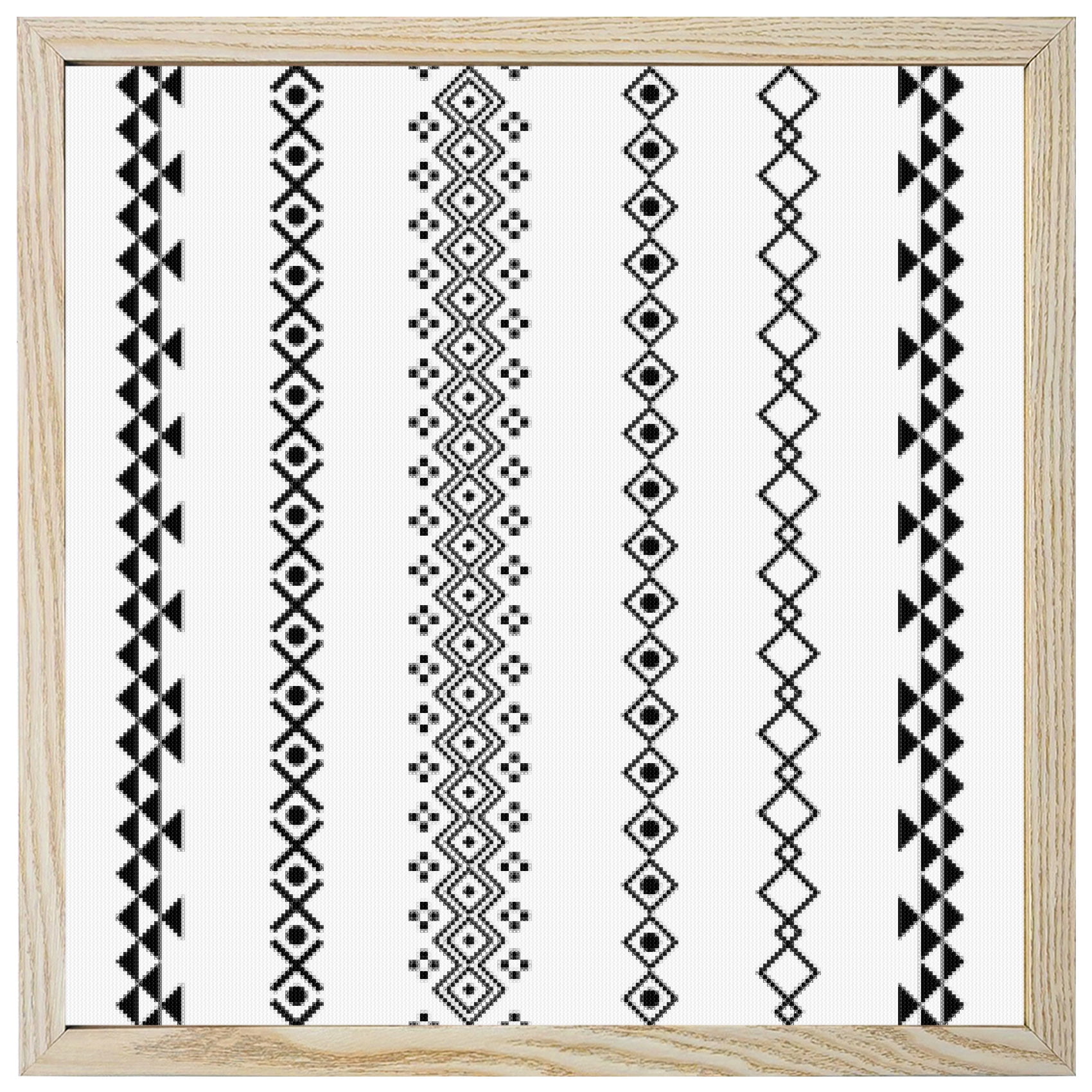 Diamond Painting Kits White Boho Geometric 5D Diamond Painting Dots Gem Craft Framed Canvas Bohemian Tribal Stripes Full Drill Diamond Art Paintings for Living Room Wall Decor 12x12 Inch