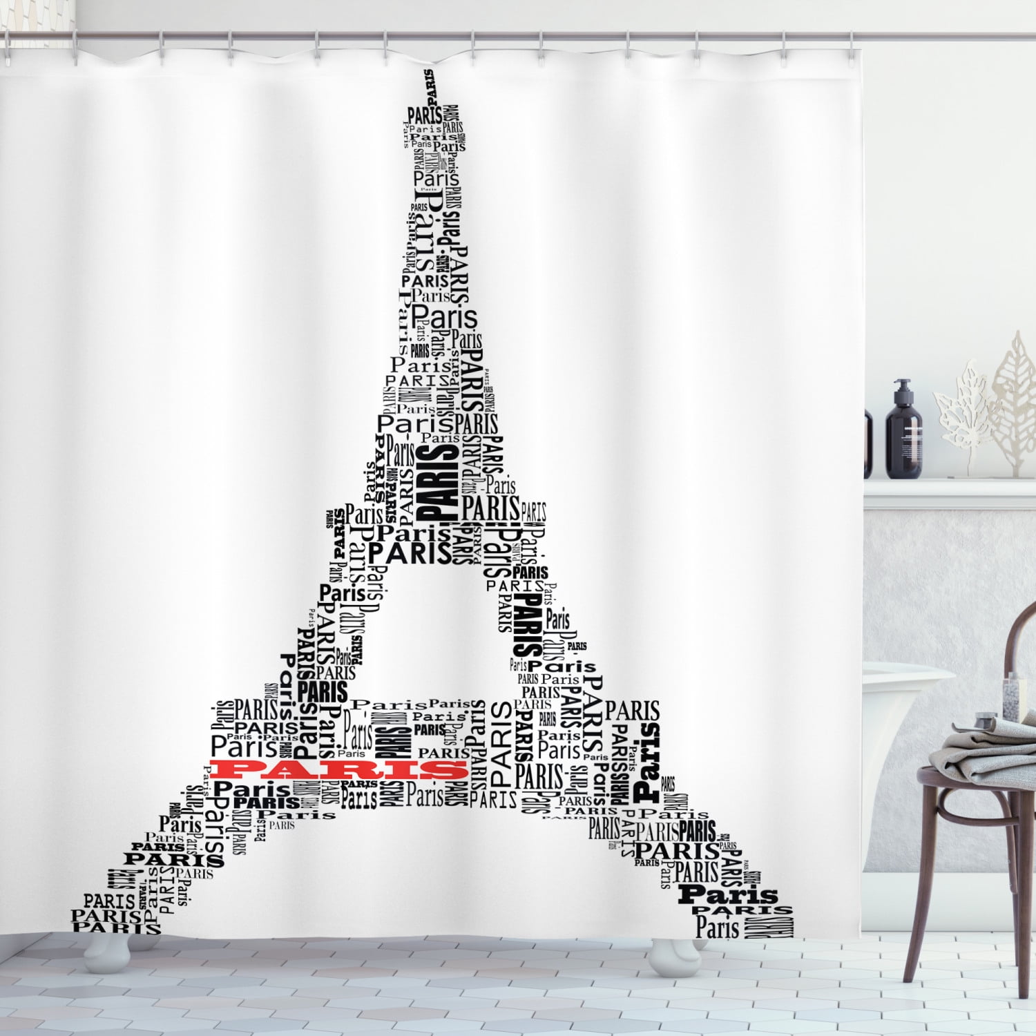 Paris Lover Shower Curtain Set 71X71" Waterproof Fabric Bathroom Curtains Liner 