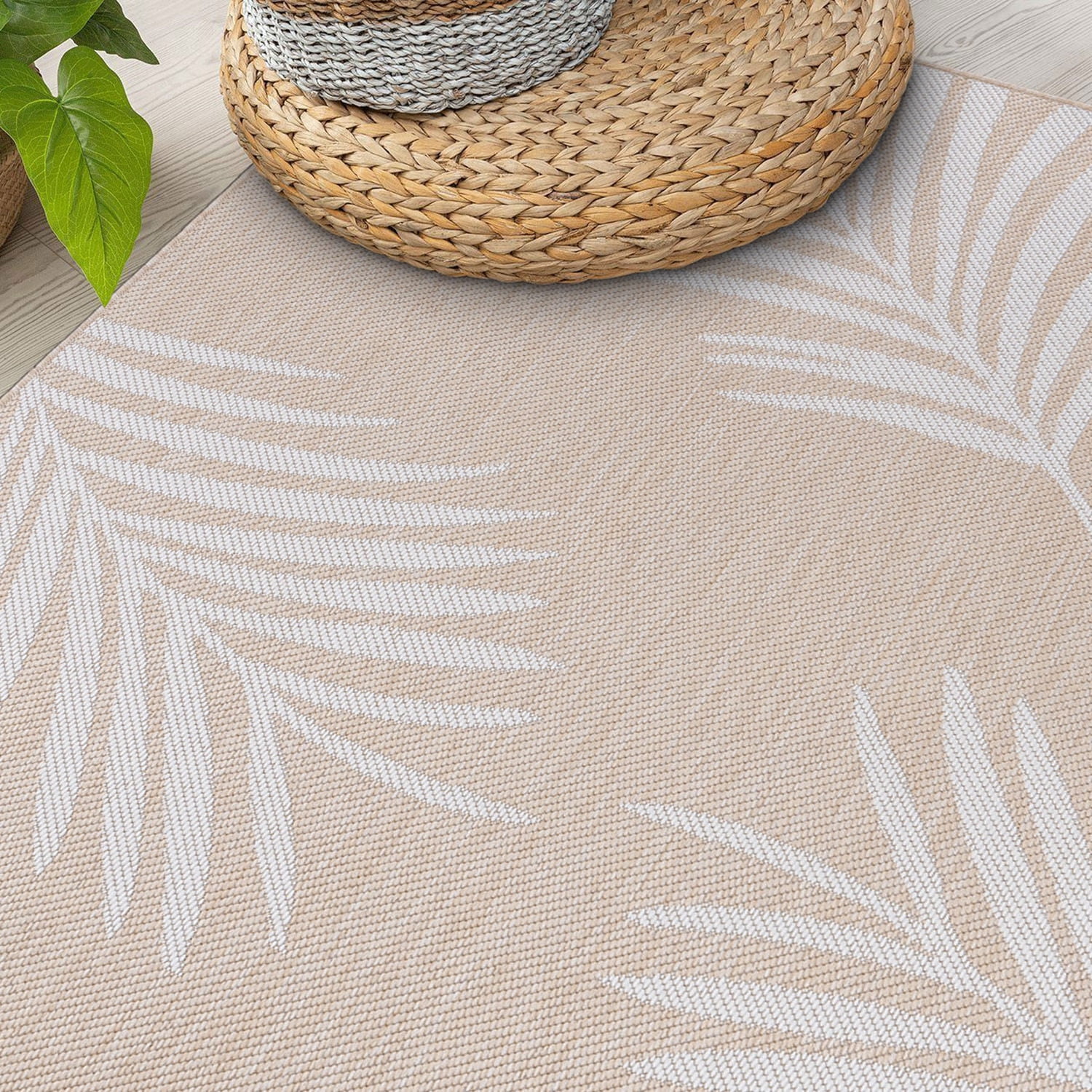 World Rug Gallery Contemporary Palm Leaves Textured Flat Weave Indoor/Outdoor Area Rug - NATURAL 5' X 7'