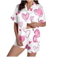 thumbnail image 2 of Matching Set Spring Sets for Women Women Printed Stand Up Collar Pocket Short Sleeved Top Shorts Home Wear Pajama Set Pink L, 2 of 9