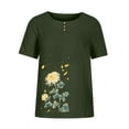 thumbnail image 4 of Youyipin Womens Spring Fashion Cotton Linen Tops Floral Print Summer Shirts Short Sleeve Round Neck Blouses Casual Loose Fit Tshirt Spring Tops For Women, 4 of 4