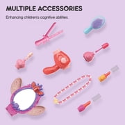 Carsky Kids Makeup Vanity Set With Mirror And Stool, Toddler Vanity Table With Lights And Sounds,Dress Up Pretend Play Toy For Girls Age 3-8
