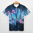 thumbnail image 3 of Blue Butterfly Flowers Men Zipper T-shirt Summer Casual Short Sleeve T-shirt Top, 3 of 7
