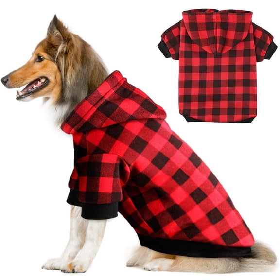 Plaid Dog Hoodie Sweatshirt Sweater for Extra Large Dogs Cat Puppy Clothes Coat Warm and Soft (XXL)